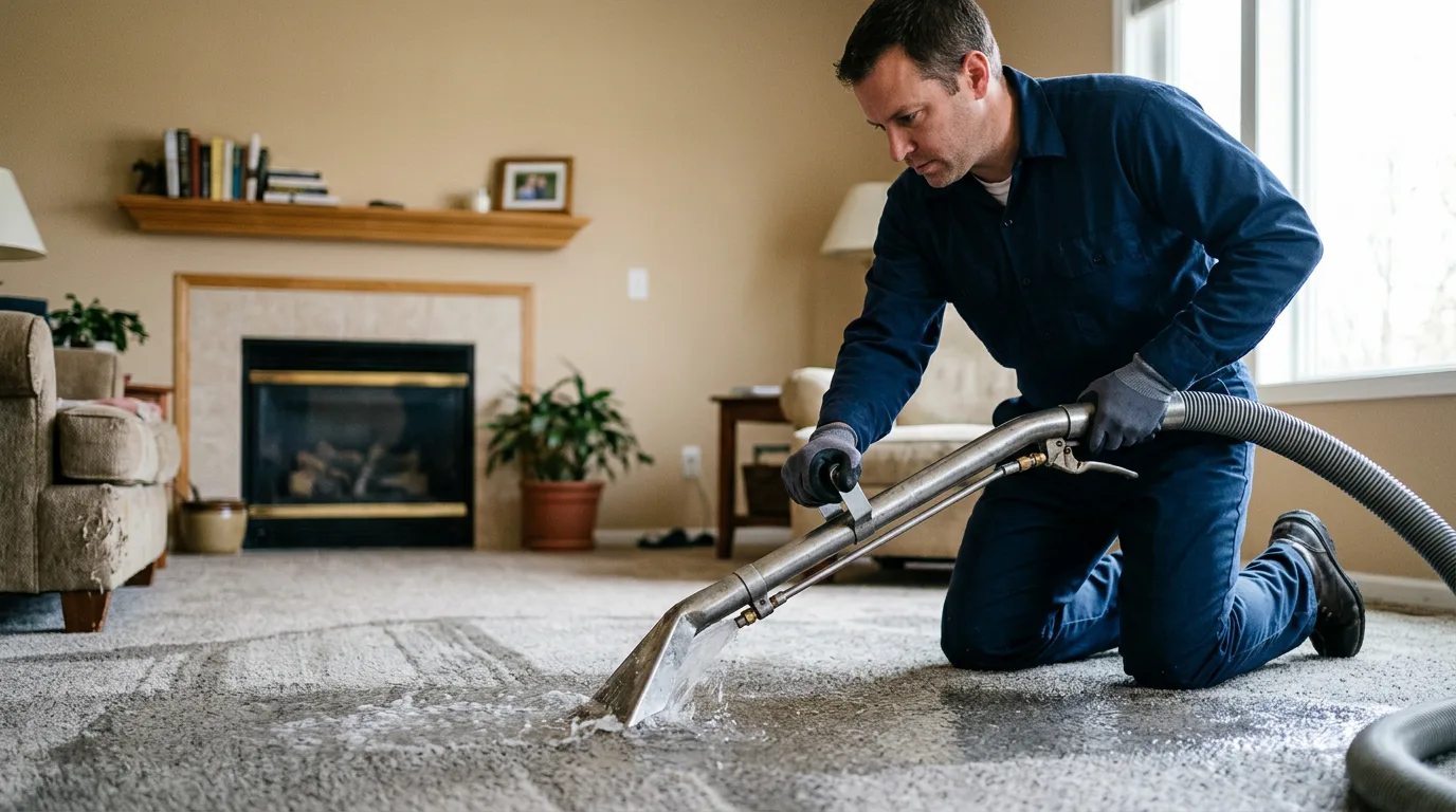 Water damage restoration technician working near Friendship, WI